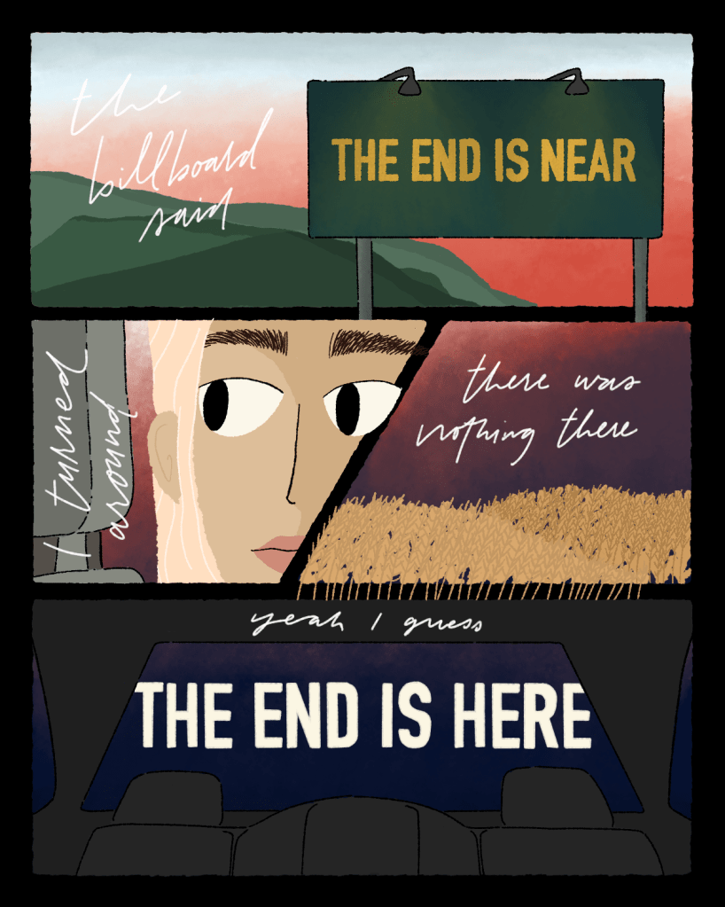 Illustrated lyrics from Phoebe Bridgers' "I Know The End" - digital sketch