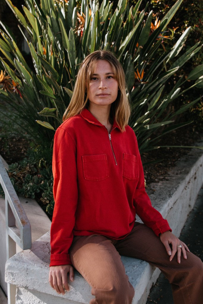 Syd in the red quarter-sip shirt